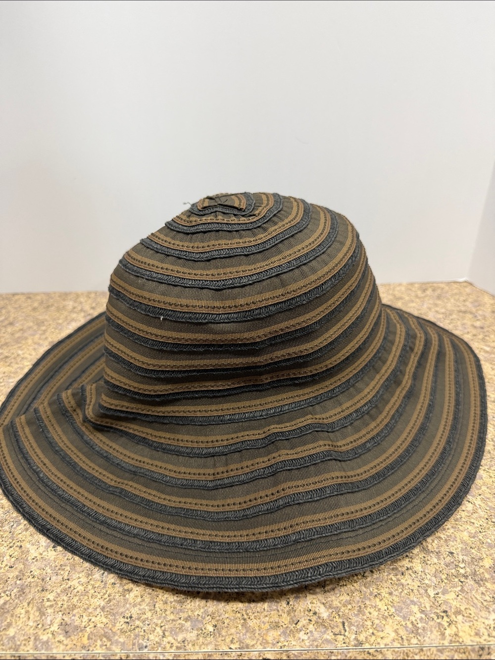Panama Jack Wide Brim Striped Sun Hat Floppy Boho Neutral Beach Hat - Picture 3 of 6